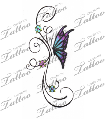 Marketplace Tattoo Little Butterfly And Flower Vine - Butterfly And Vine Tattoos - Free Transparent PNG Clipart Images Download. - Transparent PNG Free Download