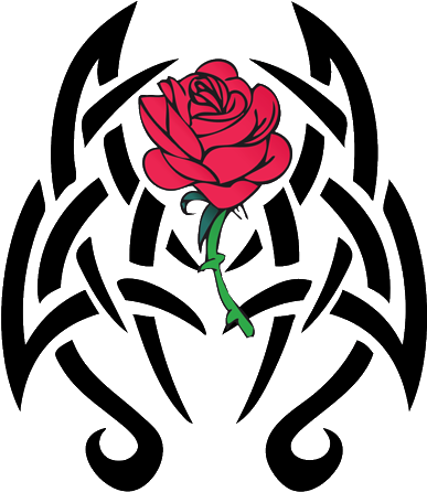 Beautiful Red Rose With Black Tribal Design Tattoo - Skull And Roses Tattoo - Free Transparent PNG Clipart Images Download. - Transparent PNG Free Download