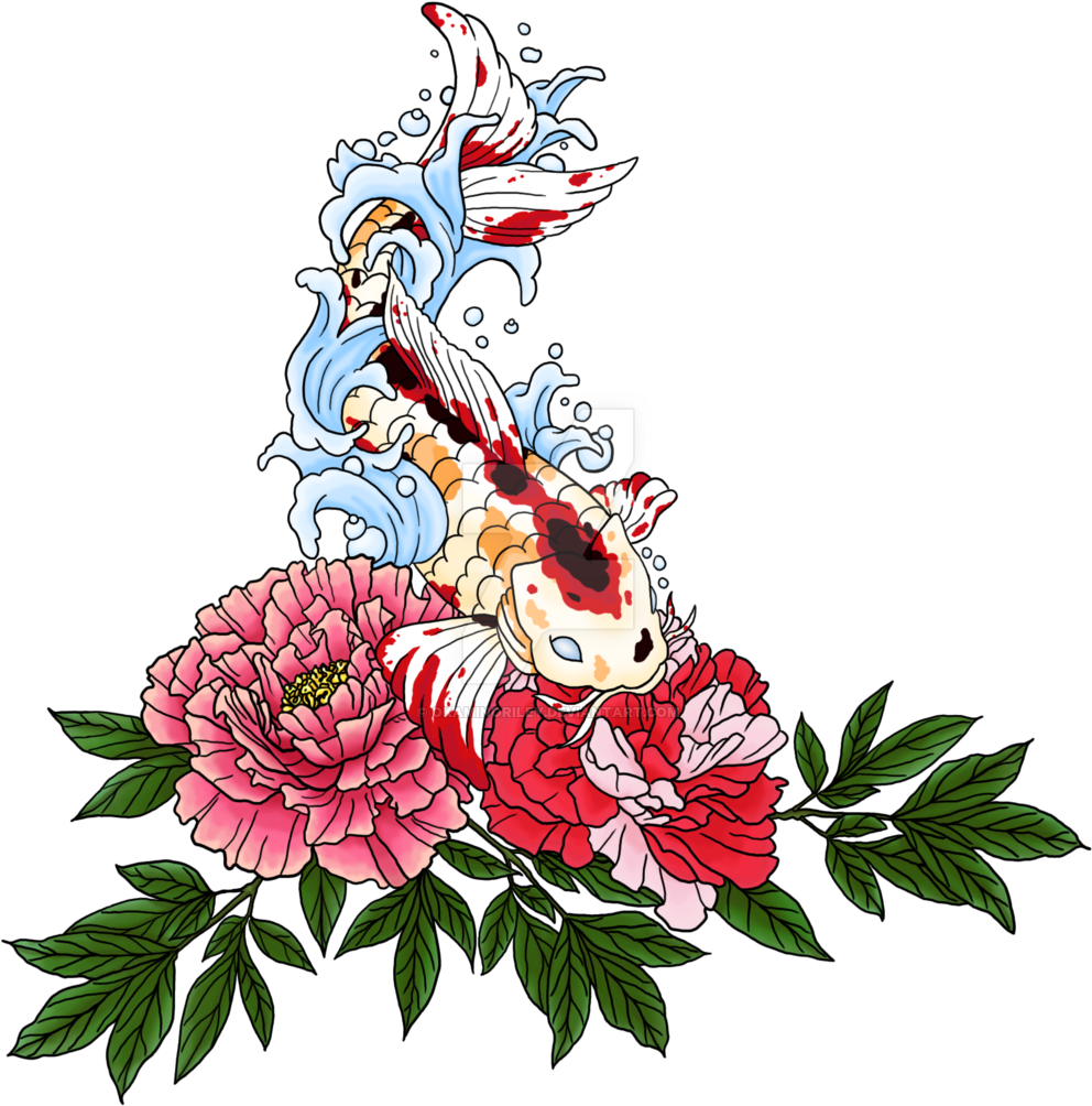 Koi Peony Tattoo - Koi And Peony Tattoo - Free Transparent PNG Clipart Images Download. - Tattoo Transparent PNG Free Download