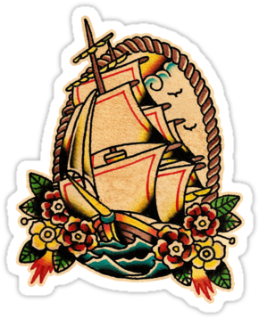 Old School Sailing Ship Tattoo - Old School Tattoo Sticker - Free Transparent PNG Clipart Images Download. - Transparent PNG Free Download