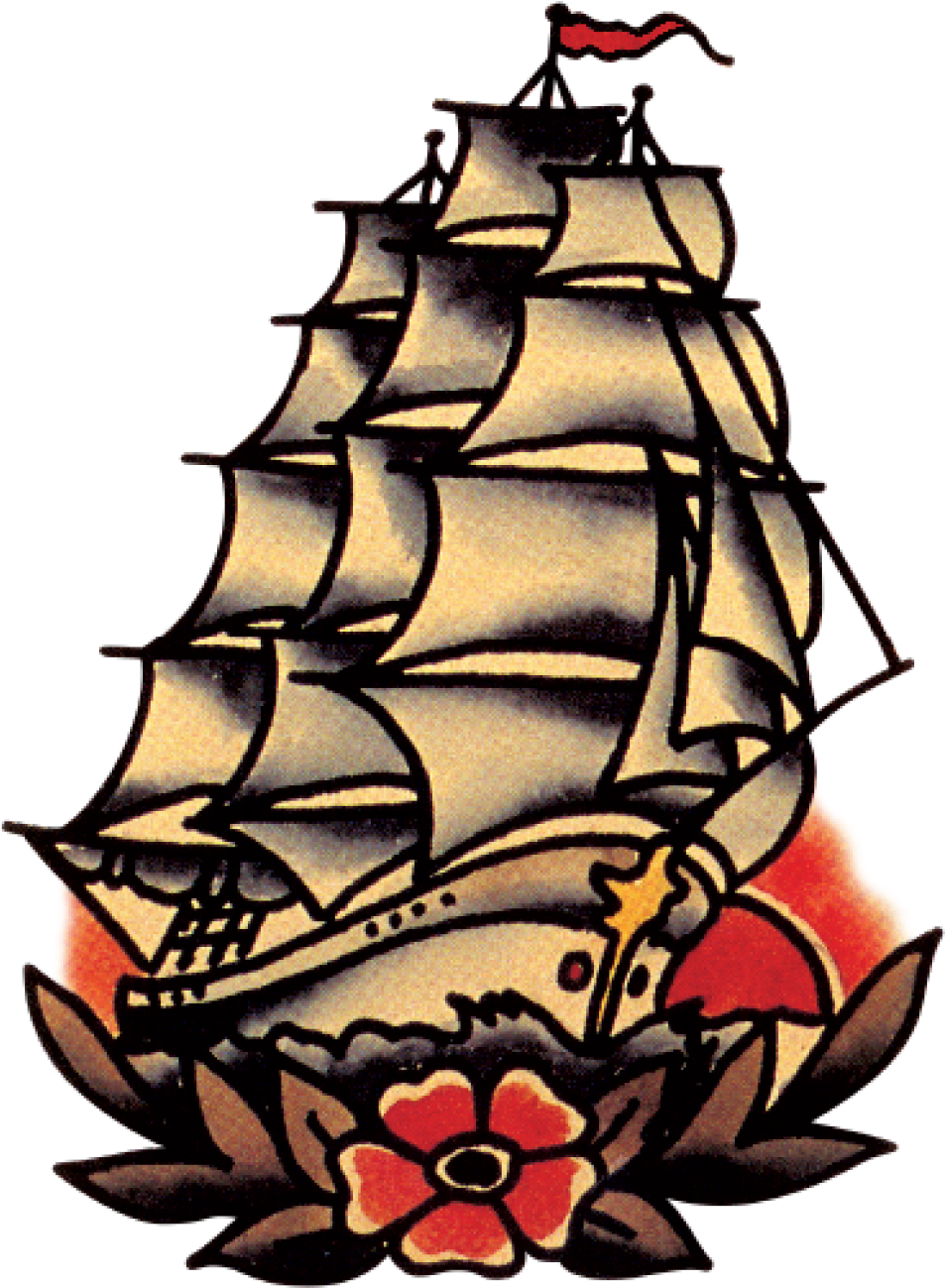 Traditional Old School Tattoos - Sailor Jerry Ship Tattoo - Free Transparent PNG Clipart Images Download. - Transparent PNG Free Download