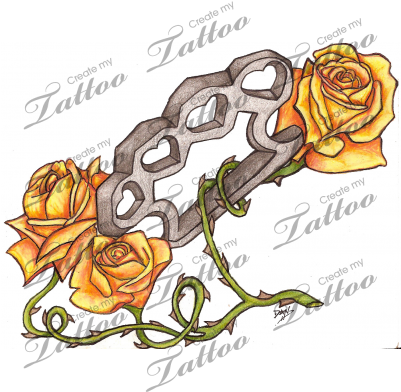 Brass Knuckles And Roses Tattoo Design - Tattoo - Free Transparent PNG Clipart Images Download. - Transparent PNG Free Download