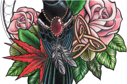 Jewelled Magpie With Neo Realistic Roses - Tattoo - Free Transparent PNG Clipart Images Download. - Transparent PNG Free Download