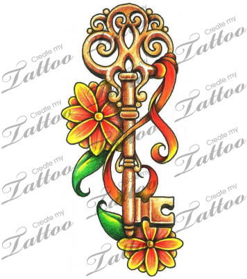 Marketplace Tattoo Vintage Key With Flowers And A Ribbon - Archangel Michael Tattoo Designs - Free Transparent PNG Clipart Images Download. - Transparent PNG Free Download