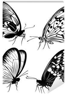 Set Black White Butterflies Of A Tattoo Wall Mural - Tattoo Butterflies - Free Transparent PNG Clipart Images Download. - Transparent PNG Free Download