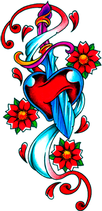 Wonderful Heart Dagger With Flowers Design - Flower Tattoo Designs Png - Free Transparent PNG Clipart Images Download. - Transparent PNG Free Download