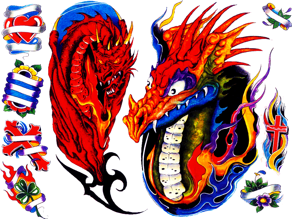 Sun And Stars,indian Faces,chinese Dragons,screaming - Gary Davis Tattoo Flash - Free Transparent PNG Clipart Images Download. - Transparent PNG Free Download