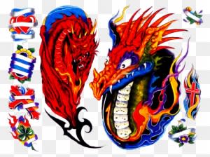 Sun And Stars,indian Faces,chinese Dragons,screaming - Gary Davis Tattoo Flash - Free Transparent PNG Clipart Images Download. - Tattoo Transparent PNG Free Download