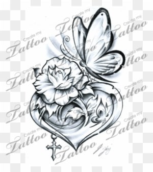 Rose Tattoo Clipart Butterfly - Flower And Heart Tattoo Designs - Free Transparent PNG Clipart Images Download. - Transparent PNG Free Download