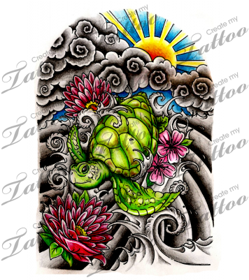 Marketplace Tattoo Japanese Half Sleeve - Japanese Turtle Tattoo Designs - Free Transparent PNG Clipart Images Download. - Transparent PNG Free Download
