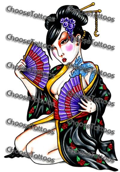 Colored Fans And Geisha Tattoo Design - Butterfly And Stars Tattoo Designs - Free Transparent PNG Clipart Images Download. - Transparent PNG Free Download
