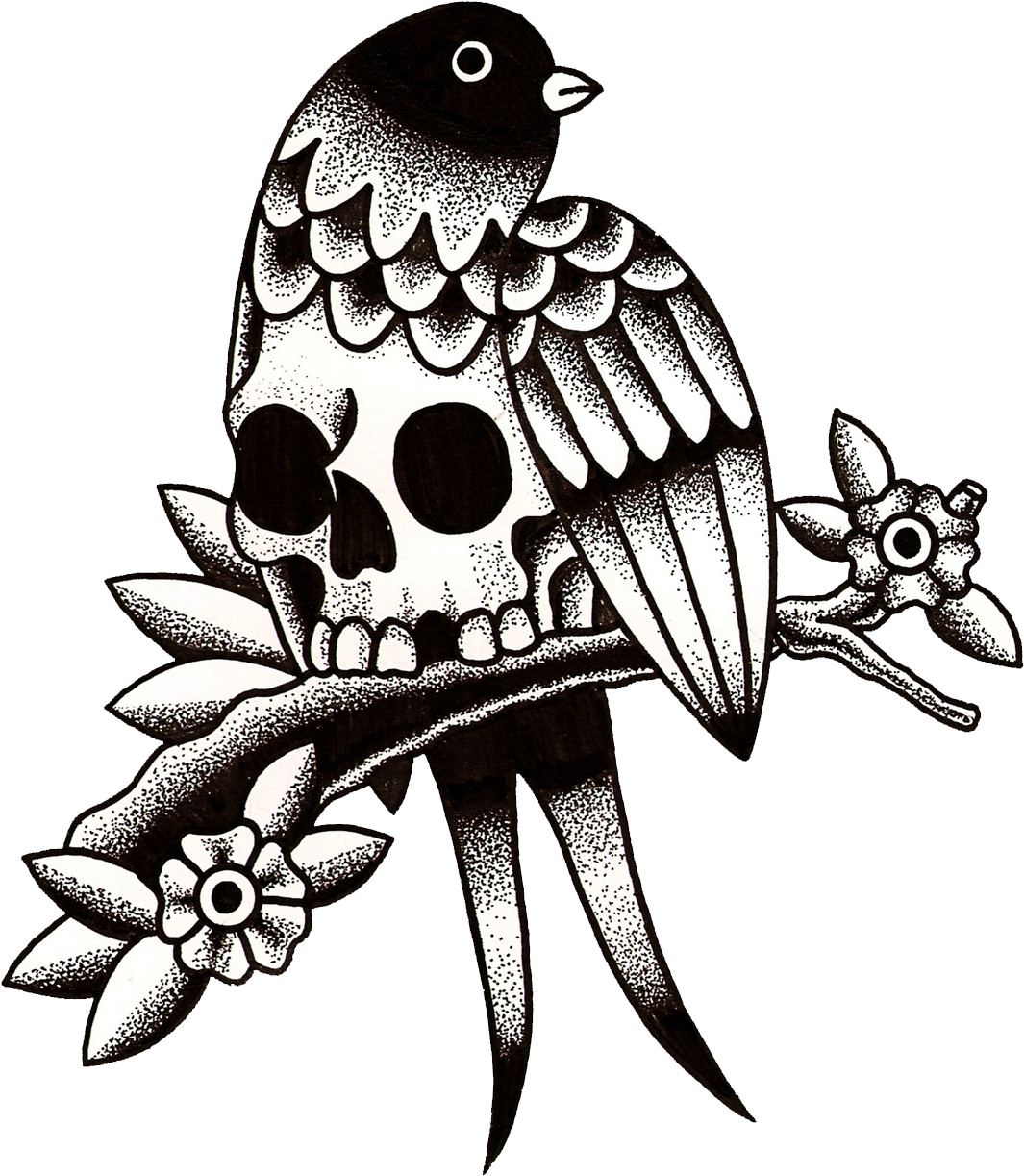 Kyler Martz Bird And Skull - Bird Skull Tattoo Flash - Free Transparent PNG Clipart Images Download. - Tattoo Transparent PNG Free Download