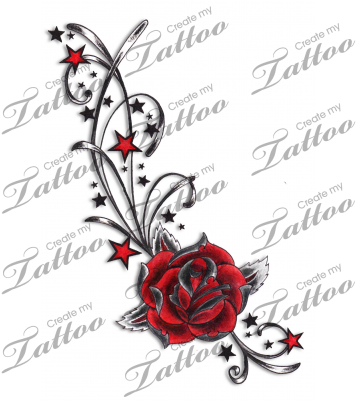 Marketplace Tattoo Red Rose, Stars & Swirls Tattoo - 3 Name Tattoo Ideas - Free Transparent PNG Clipart Images Download. - Transparent PNG Free Download