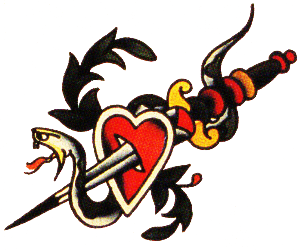 Sailor Jerry, Vintage Tattoo, Designs, Snake, Dagger, - Snake Heart Dagger Tattoo - Free Transparent PNG Clipart Images Download. - Transparent PNG Free Download