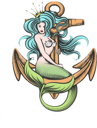 Beauty Blue Haired Siren Mermaid With Golden Crown - Vector Mermaid Tattoo - Free Transparent PNG Clipart Images Download. - Transparent PNG Free Download