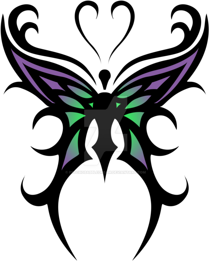 Cool Color Tribal Butterfly Tattoo Design By Psychobabbledream - Butterfly Tribal Tattoo Designs - Free Transparent PNG Clipart Images Download. - Transparent PNG Free Download