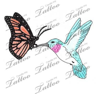 Marketplace Tattoo Brightly Colored Hummingbird W/ - Hummingbird And Butterfly Tattoos - Free Transparent PNG Clipart Images Download. - Transparent PNG Free Download