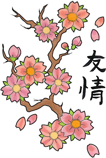 Japanese Symbols And Cherry Blosoom Flowers Tattoo - Cherry Flower Tattoo Design - Free Transparent PNG Clipart Images Download. - Transparent PNG Free Download