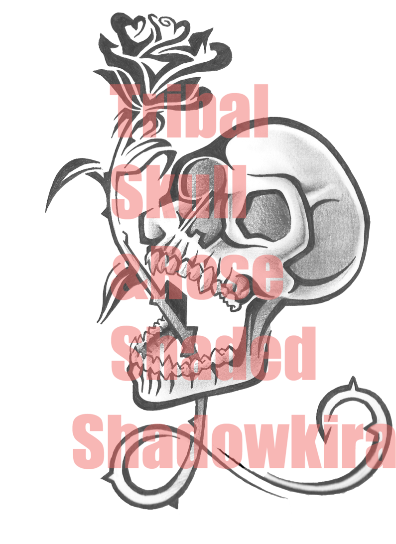 Tribal Skull And Rose Shaded By Shadowkira - Skull And Rose Tattoo - Free Transparent PNG Clipart Images Download. - Transparent PNG Free Download