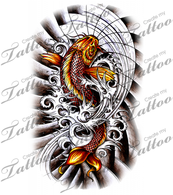 Koi Fish With Dark Waves Tattoo Design - Tattoo Designs Coy Fish - Free Transparent PNG Clipart Images Download. - Transparent PNG Free Download