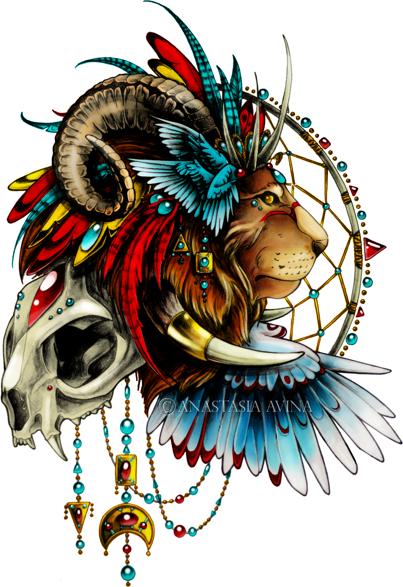 Anastasiya Avina - Psychedelic Lion Tattoo - Free Transparent PNG Clipart Images Download. - Transparent PNG Free Download