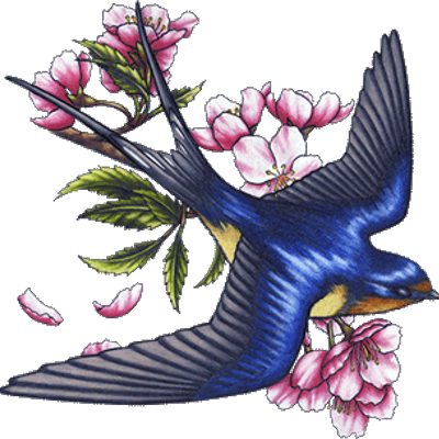 Golondrina - Swallow Tattoo With Flowers - Free Transparent PNG Clipart Images Download. - Transparent PNG Free Download