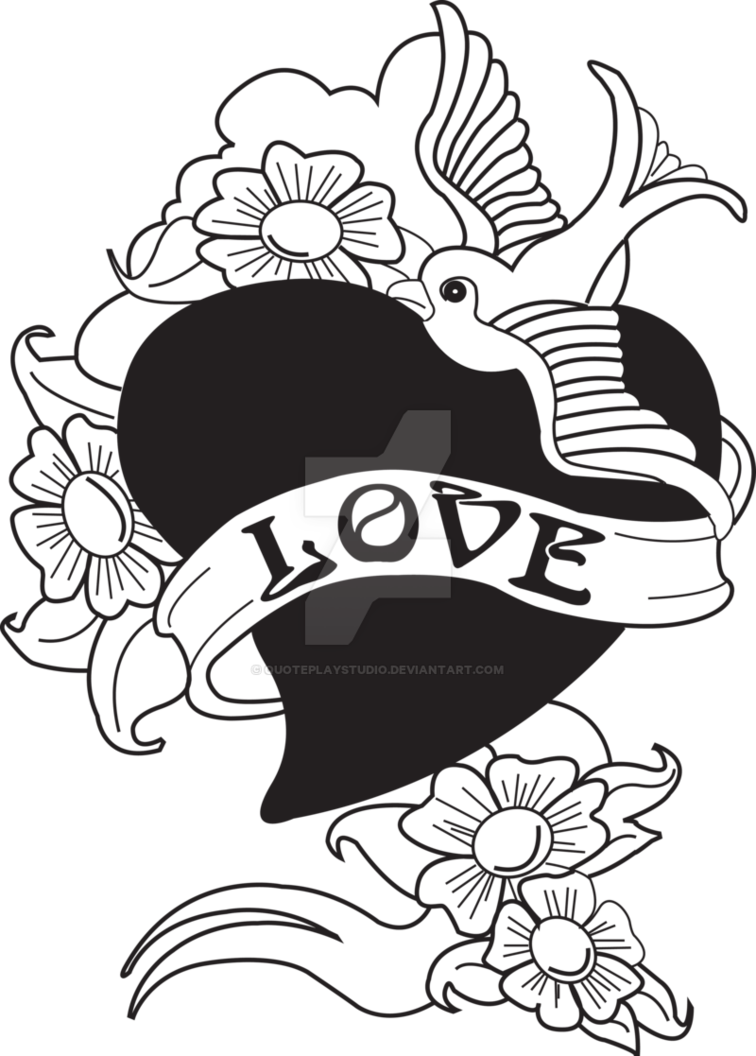 Old School Tattoo Bird Swallow With Love Heart By Quoteplaystudio - Bird Drawing Love Heart - Free Transparent PNG Clipart Images Download. - Transparent PNG Free Download