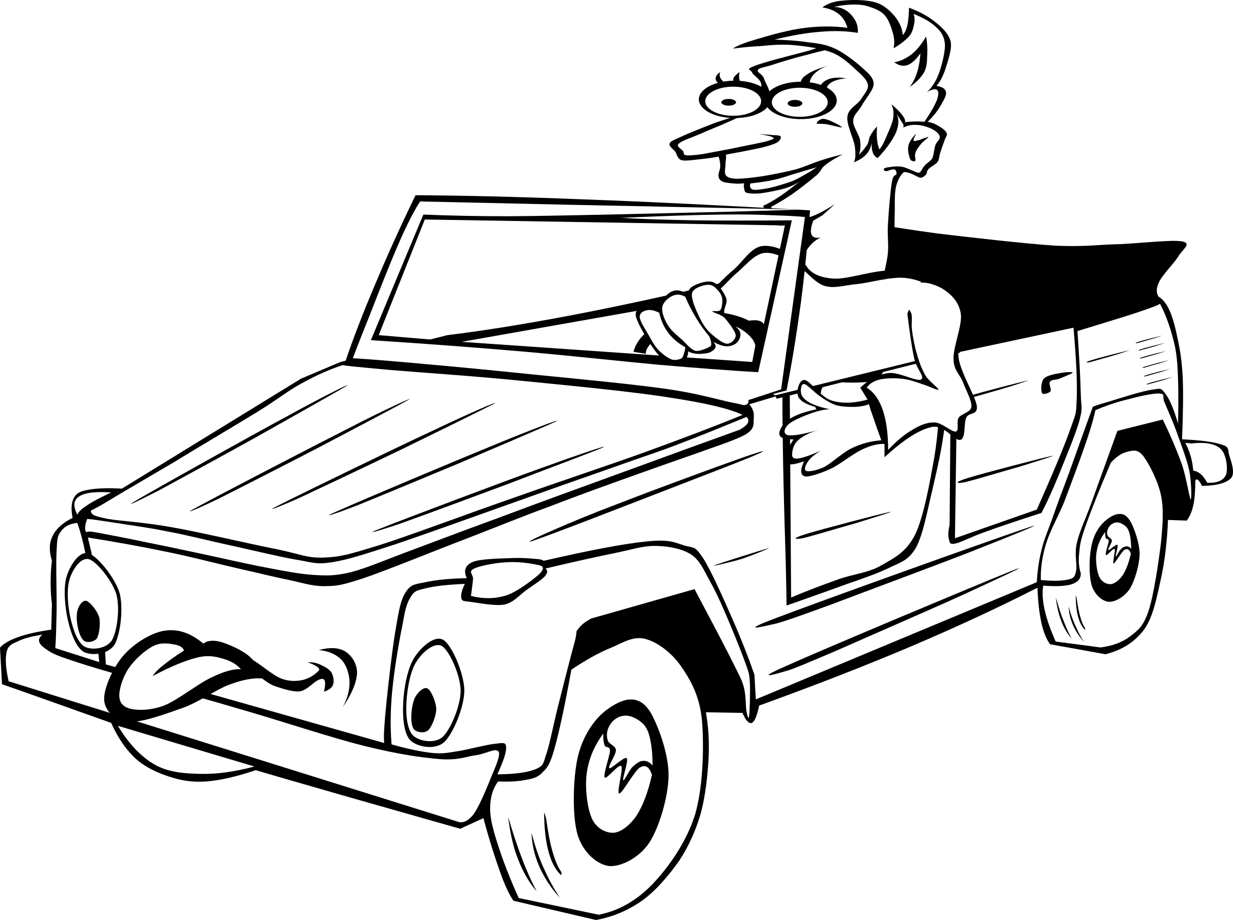 Boy Driving Car Cartoon 1 Black White Line Art Tatoo - Drive A Car Drawing - Free Transparent PNG Clipart Images Download. - Transparent PNG Free Download