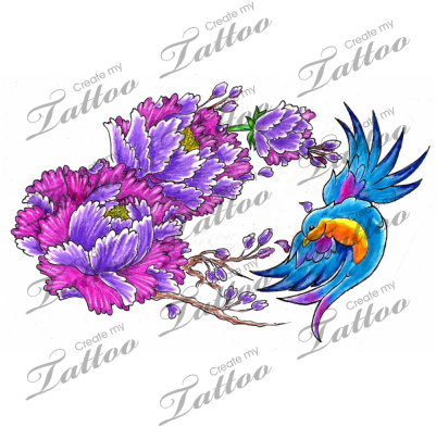 Marketplace Tattoo Bird With Japanese Flower - Marketplace Tattoo Bird With Japanese Flower - Free Transparent PNG Clipart Images Download. - Transparent PNG Free Download