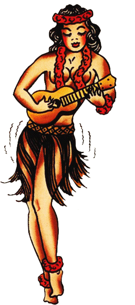 Sailor Jerry, Vintage Tattoo, Designs, Hula Girl, Ukulele, - Hawaiian Pin Up Girl - Free Transparent PNG Clipart Images Download. - Transparent PNG Free Download