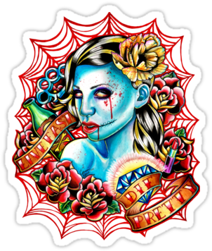 Traditional Zombie Girl With Roses Ans Banners On Net - Pendentif Bronze Cabochon - Gothic Wife ( 223 ) - Free Transparent PNG Clipart Images Download. - Transparent PNG Free Download