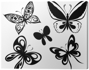 Set Black White Butterflies Of A Tattoo Canvas Print - Papillon En Noir Et Blanc - Free Transparent PNG Clipart Images Download. - Transparent PNG Free Download