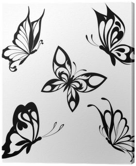 Set Black White Butterflies Of A Tattoo Canvas Print - Butterfly Black And White - Free Transparent PNG Clipart Images Download. - Transparent PNG Free Download