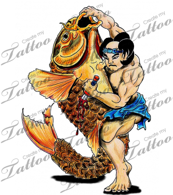 Marketplace Tattoo Koi Warrior - Cartoon - Free Transparent PNG Clipart Images Download. - Transparent PNG Free Download