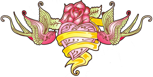 Flying Swallows And Pink Heart With Banner Tattoo Design - Flying Swallows And Pink Heart With Banner Tattoo Design - Free Transparent PNG Clipart Images Download. - Transparent PNG Free Download