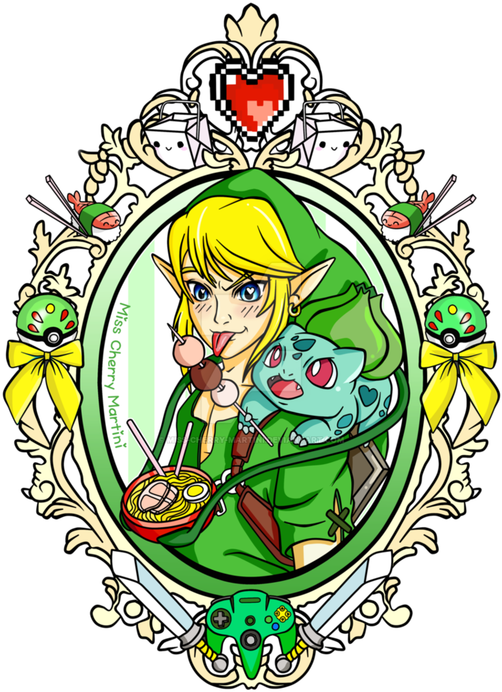 Link And Bulbasaur Tattoo By Miss Cherry Martini - Nintendo Premium T-shirt (relaxed Fit) Hungry Work! - Free Transparent PNG Clipart Images Download. - Transparent PNG Free Download
