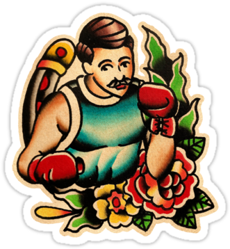 Old School Boxer Flash Tattoo Design - Cartoon - Free Transparent PNG Clipart Images Download. - Transparent PNG Free Download