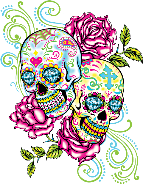 Two Neon Tattoo Pinterest Skull - Sugar Skulls And Roses - Free Transparent PNG Clipart Images Download. - Transparent PNG Free Download
