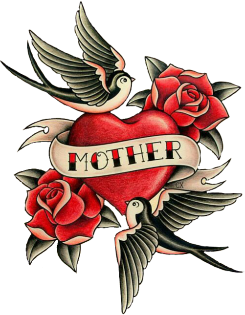 Transparent Heart Tattoo Clipart - Old School Mom Heart Tattoo, HD Png Download - Transparent PNG Free Download