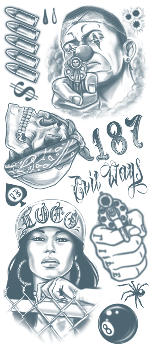 Thug Costume Tattoo Fx Kit - Tattoo Motive Gangster, HD Png Download - Transparent PNG Free Download