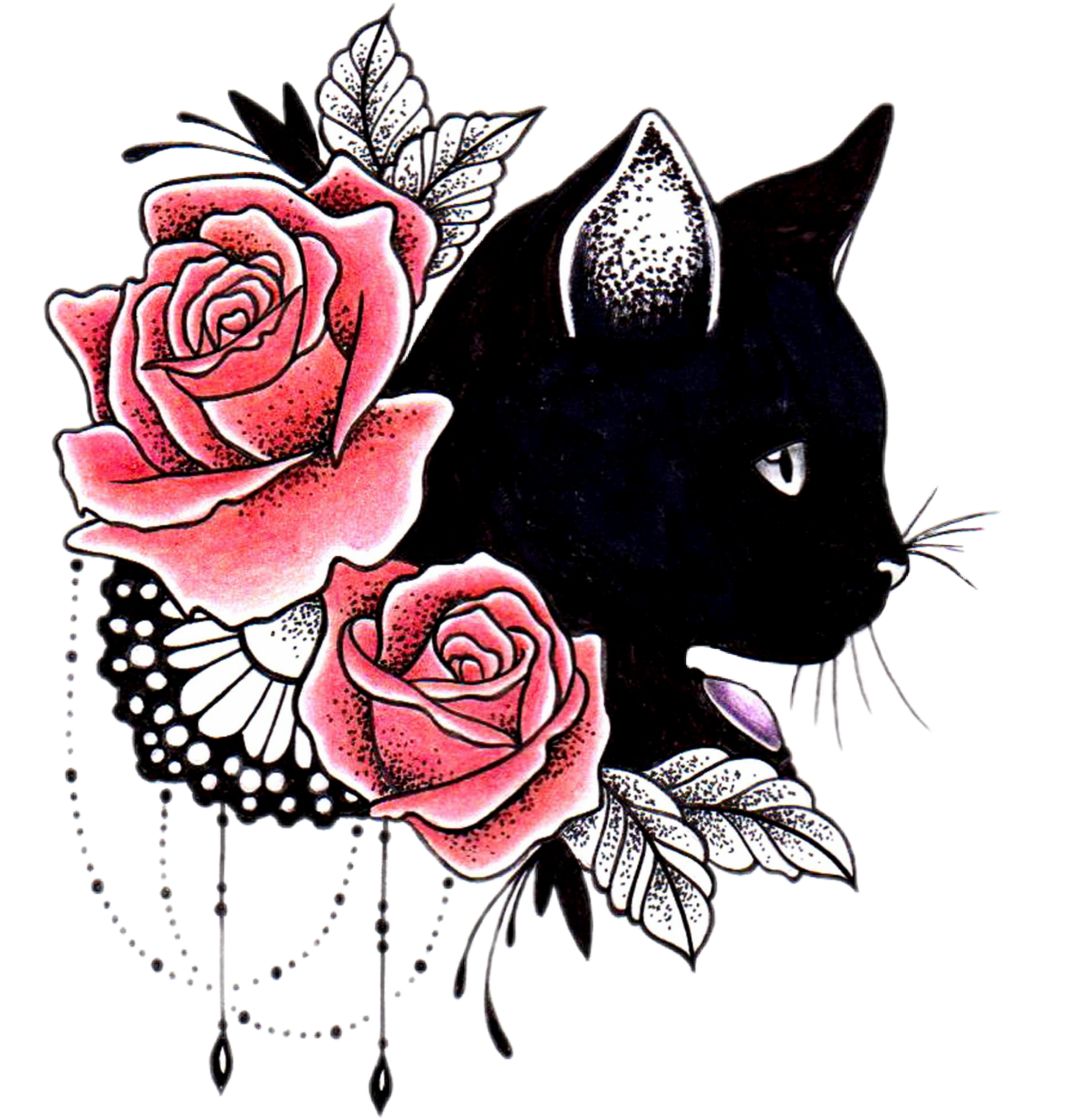 Tattoo Cover-up Sleeve Cat Free Clipart Hd - Cat Tattoos With Flowers, HD Png Download - Transparent PNG Free Download