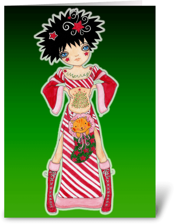 Tattoo Girl Cool Christmas Greeting Card - Illustration, HD Png Download - Transparent PNG Free Download