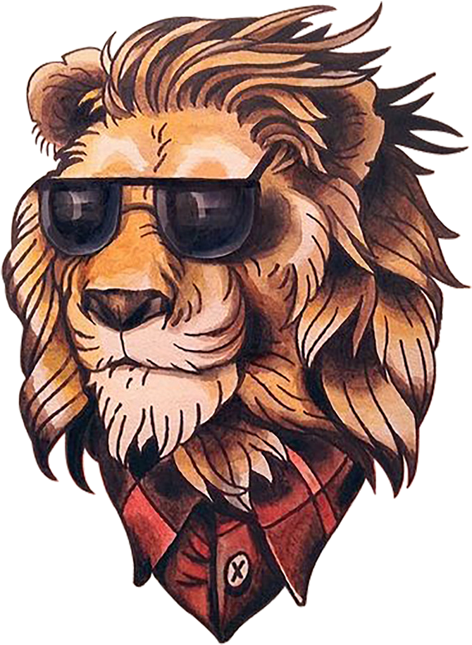 School Old Painted Flash Head Lion Clipart - Old School Tattoo Animal, HD Png Download - Transparent PNG Free Download