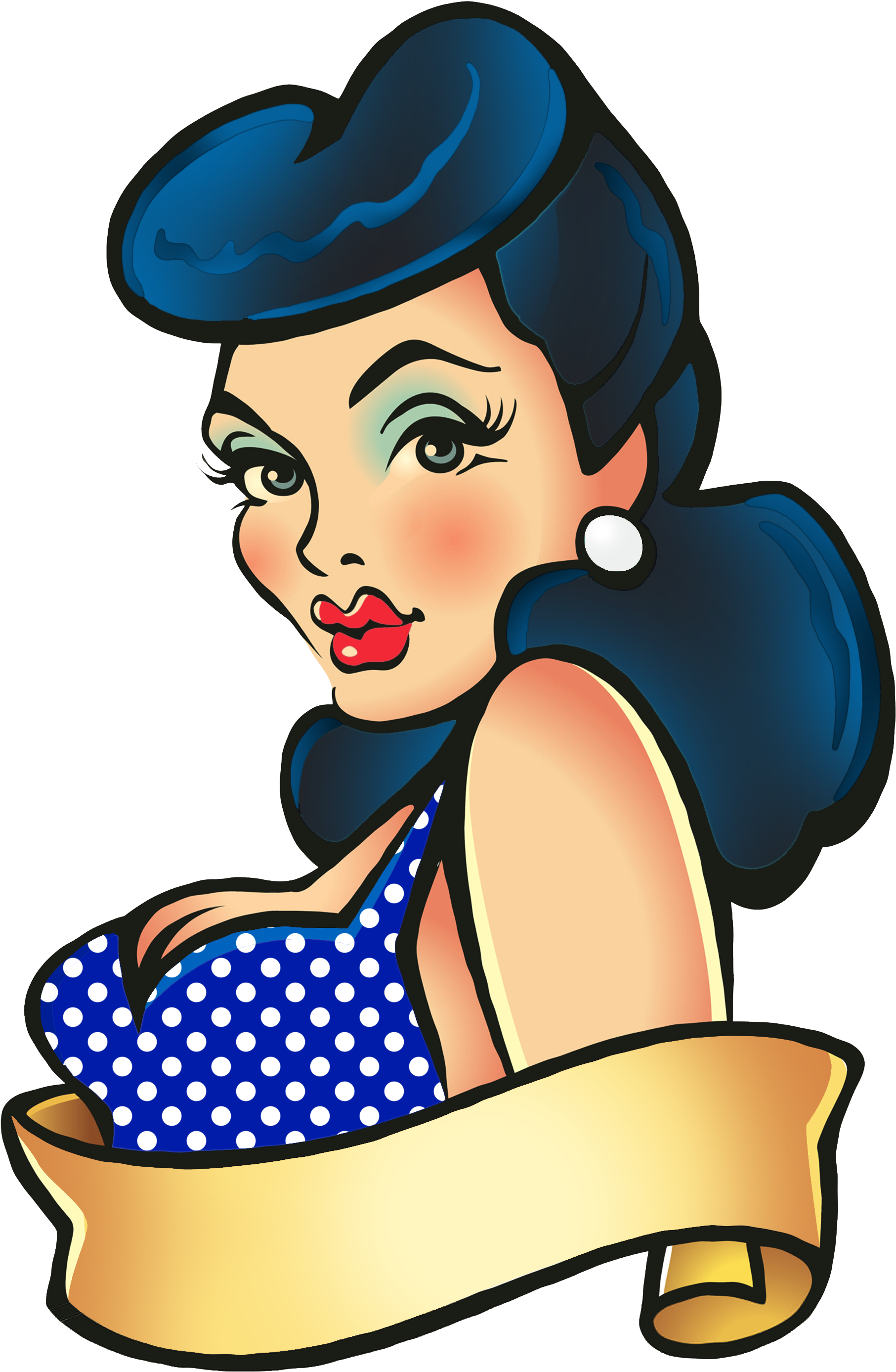 Picture Royalty Free Black Hair Bettie Bang Paige Style - Pin Up Tattoo Old School, HD Png Download - Transparent PNG Free Download