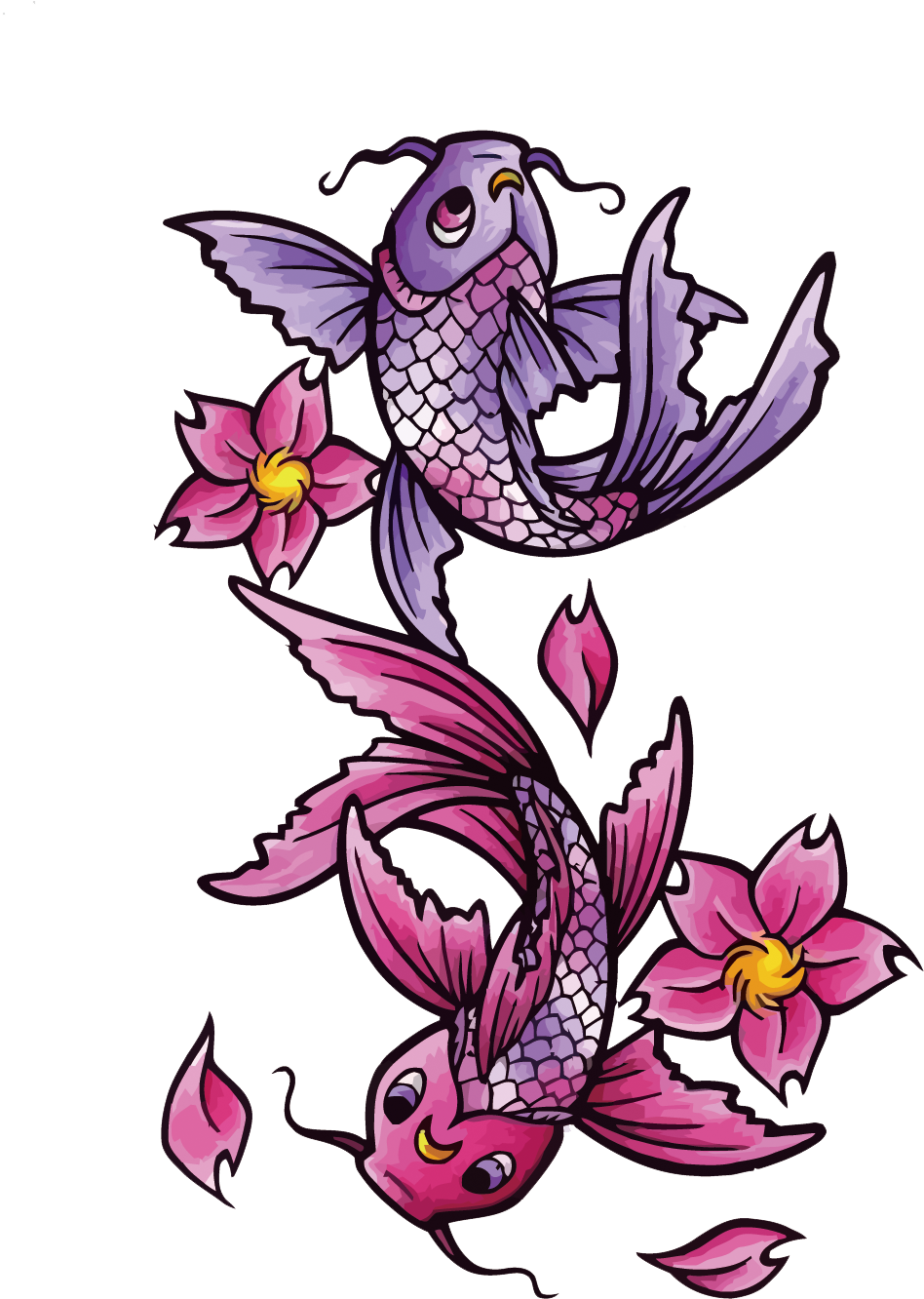 Butterfly Koi Tattoo Black And Gray Fish - Purple Koi Tattoo Meaning, HD Png Download - Transparent PNG Free Download