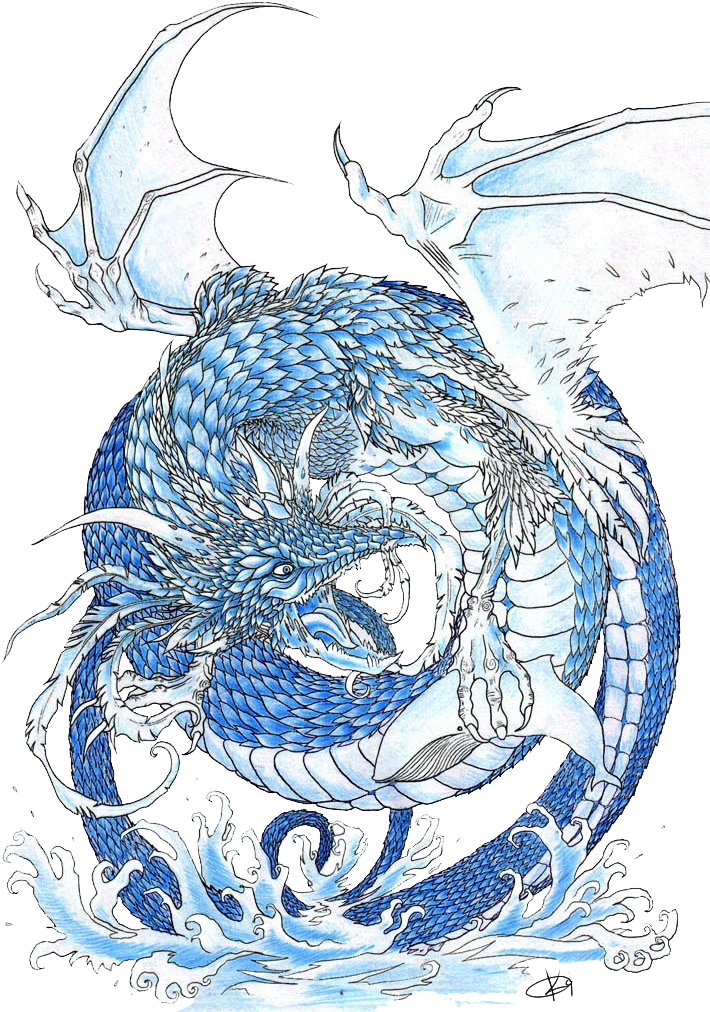 Clip Art Dragon With Tribal And - Blue Chinese Dragon Tattoo, HD Png Download - Transparent PNG Free Download