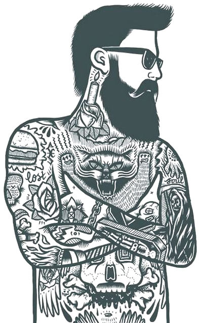 Tattoo Bearded Sleeve Artist Removal Ink Clipart - Beard And Tattoos Cartoon, HD Png Download - Transparent PNG Free Download