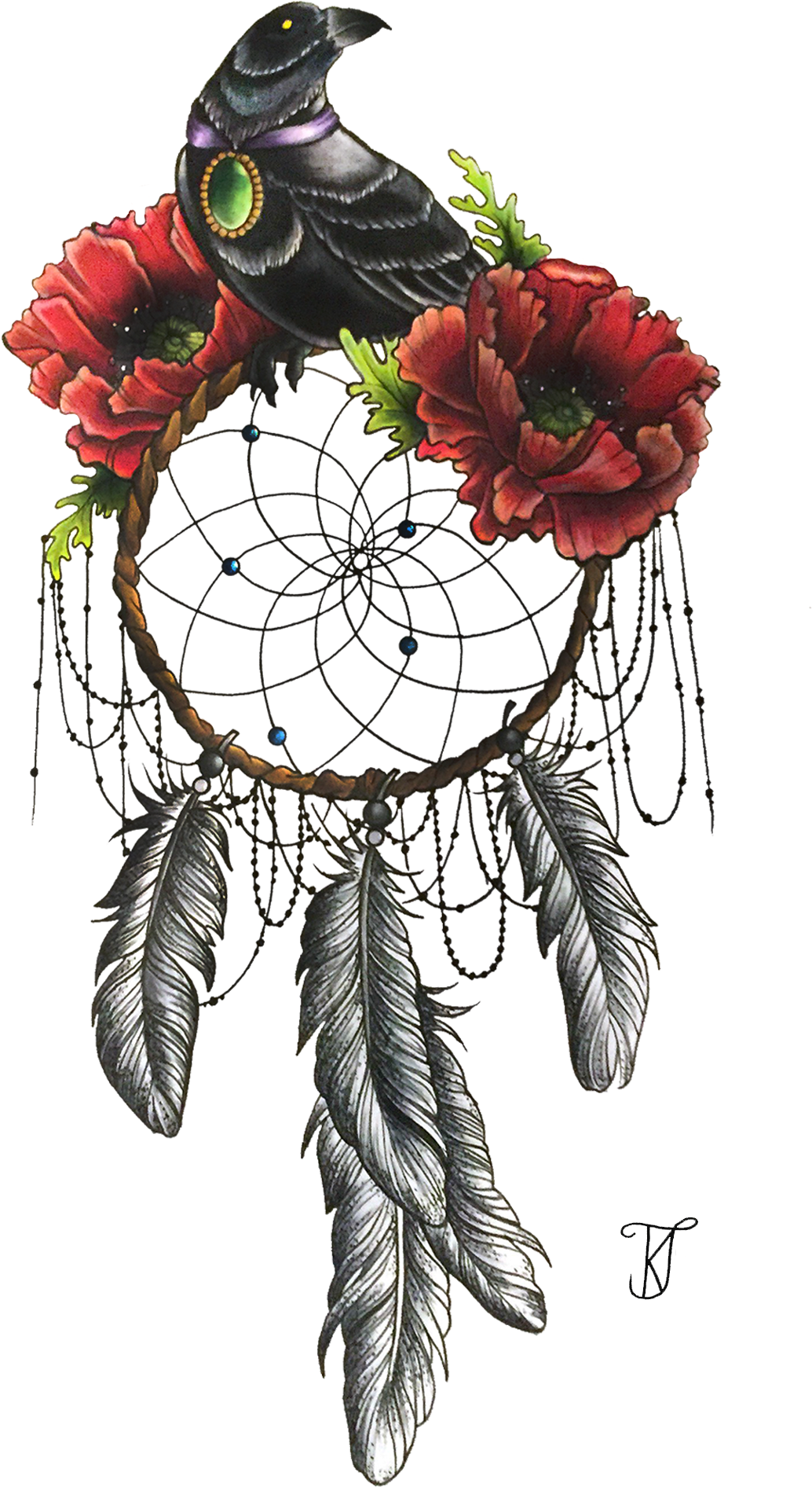 Clip Art Dream Catcher With Flowers - Dreamcatcher And Bird Tattoo, HD Png Download - Transparent PNG Free Download