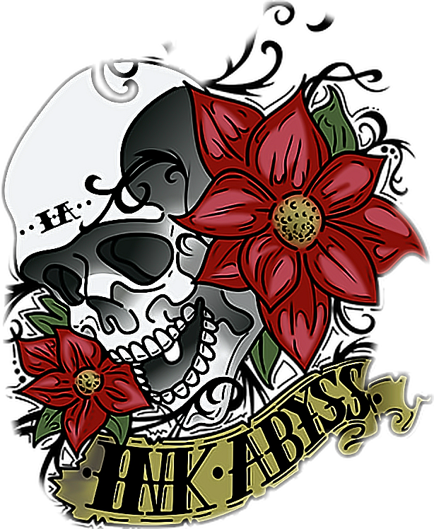 #skull #ink #flower #floral #red #spiral #tattoo #skin - Tattoo Png Chest Colorful, Transparent - Transparent PNG Free Download