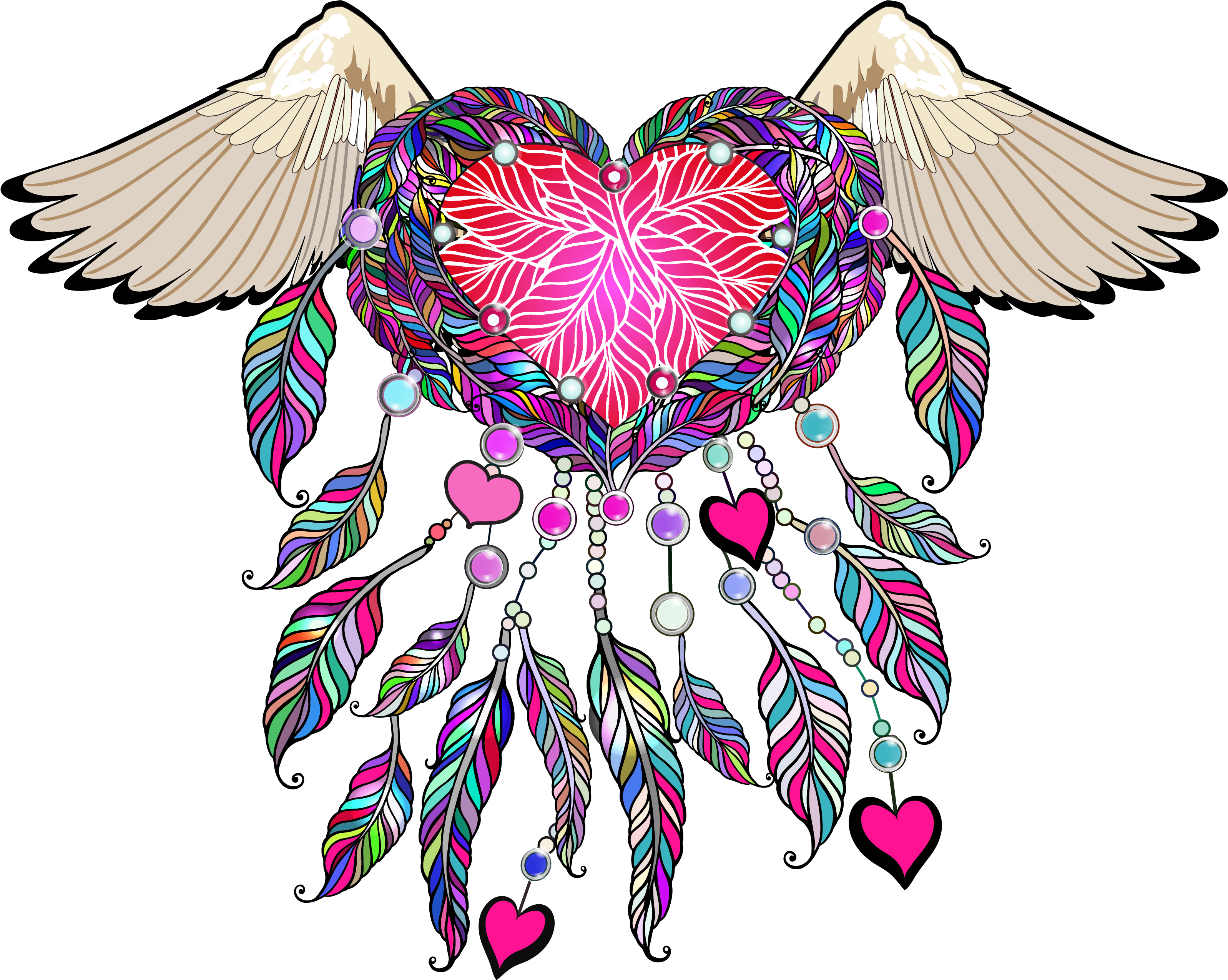 Feather Clipart Boho - Dream Catcher With Angel Wings Tattoo, HD Png Download - Transparent PNG Free Download